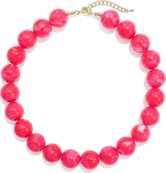Colorful Chunky Beaded Necklace for Women, Acrylic Bead Statement Puff Ball Necklace, Cute Boho Y... | Amazon (US)