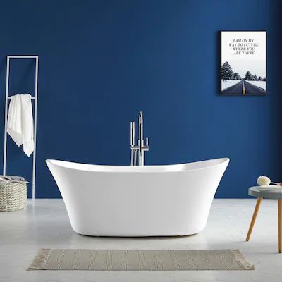 allen + roth Canberra 29-in W x 60-in L Gloss White Acrylic Oval Reversible Drain Freestanding So... | Lowe's