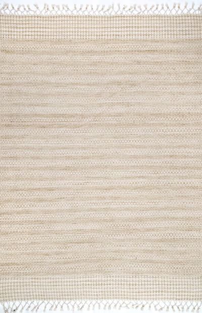 Beige Wool Striped Flatweave Area Rug | Rugs USA