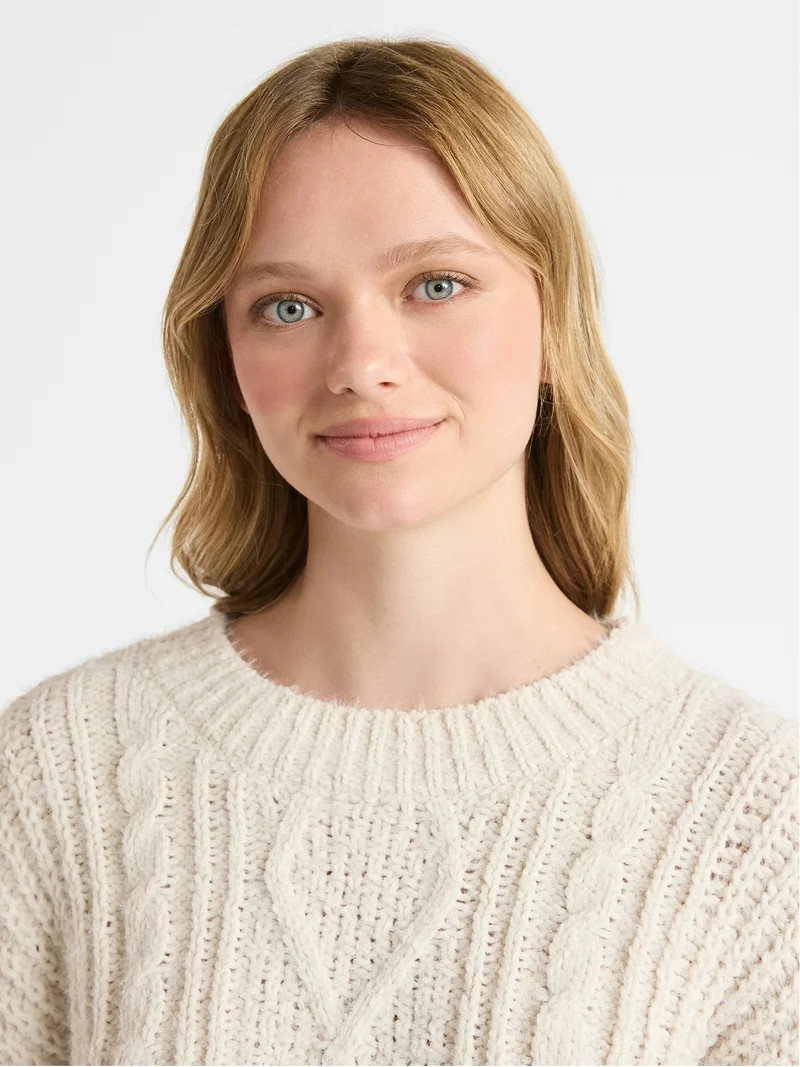 No Boundaries Cable Knit Sweater, Midweight, Women's | Walmart (US)