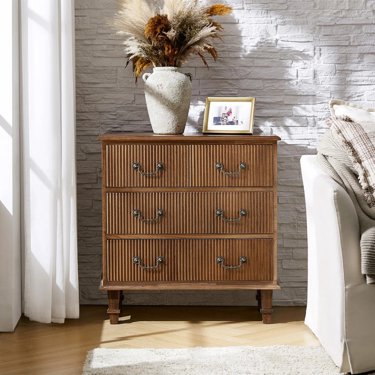 Kaybri 28" W Solid Wood 4-Drawer End Table with Built-In Electrical Outlet | Wayfair North America