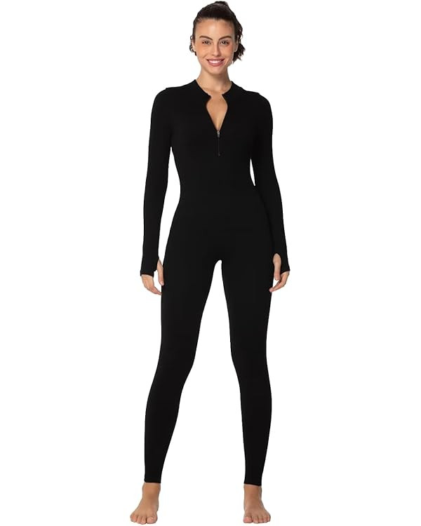 Sunzel Long Sleeve Jumpsuits for Women, Ribbed One Piece Casual Yoga Workout Zip Front Bodycon, L... | Amazon (US)
