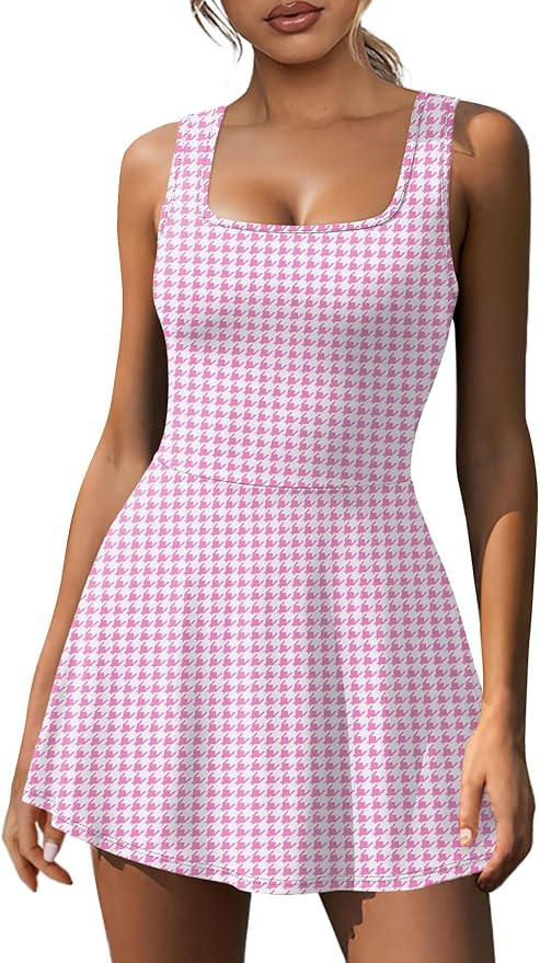 NIASHOT Women's Athletic Dress Mini U Neck Sleeveless Built in Shorts with Pockets Tennis Golf Gr... | Amazon (US)