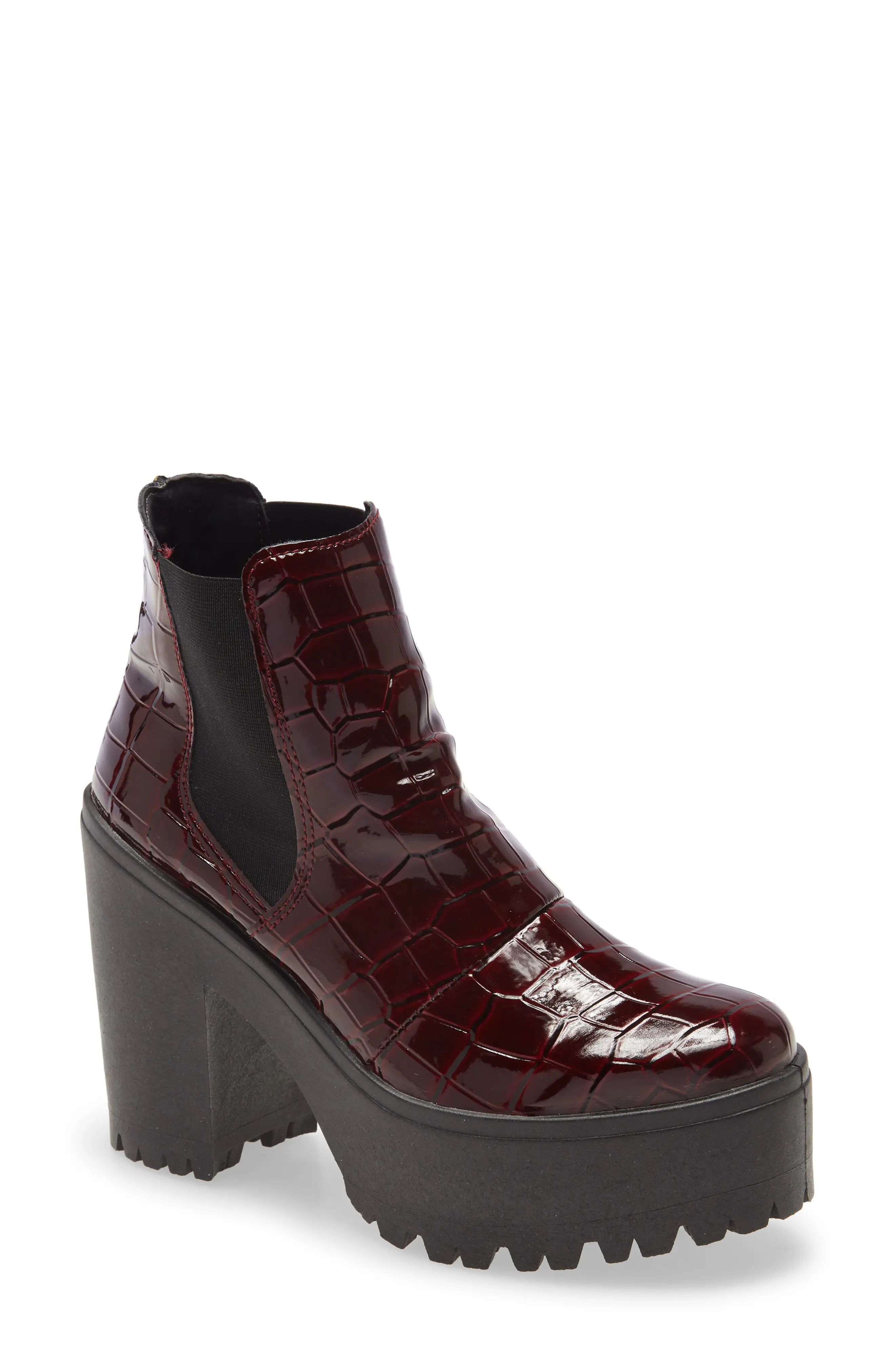 Women's Topshop Bria Croc Embossed Platform Chelsea Bootie, Size 5.5US - Burgundy | Nordstrom