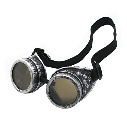 WEICHUAN Vintage Steampunk Goggles Mad Scientist Goggles Cosplay Steam Punk Glasses Accessory for Adult, Women, Men Halloween Costume (Antique Silver) | Amazon (US)