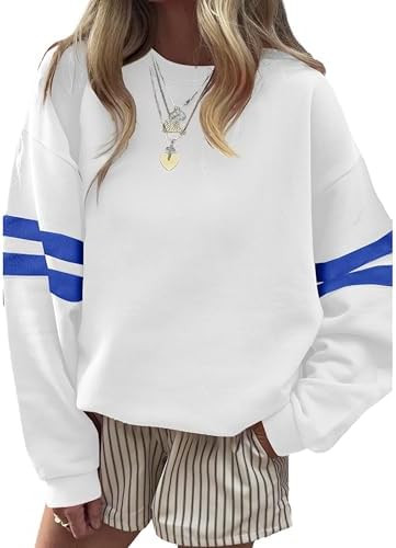 SELINK Womens Varsity Striped Oversized Sweatshirt Crewneck Long Sleeve Casual Fashion Pullover T... | Amazon (US)