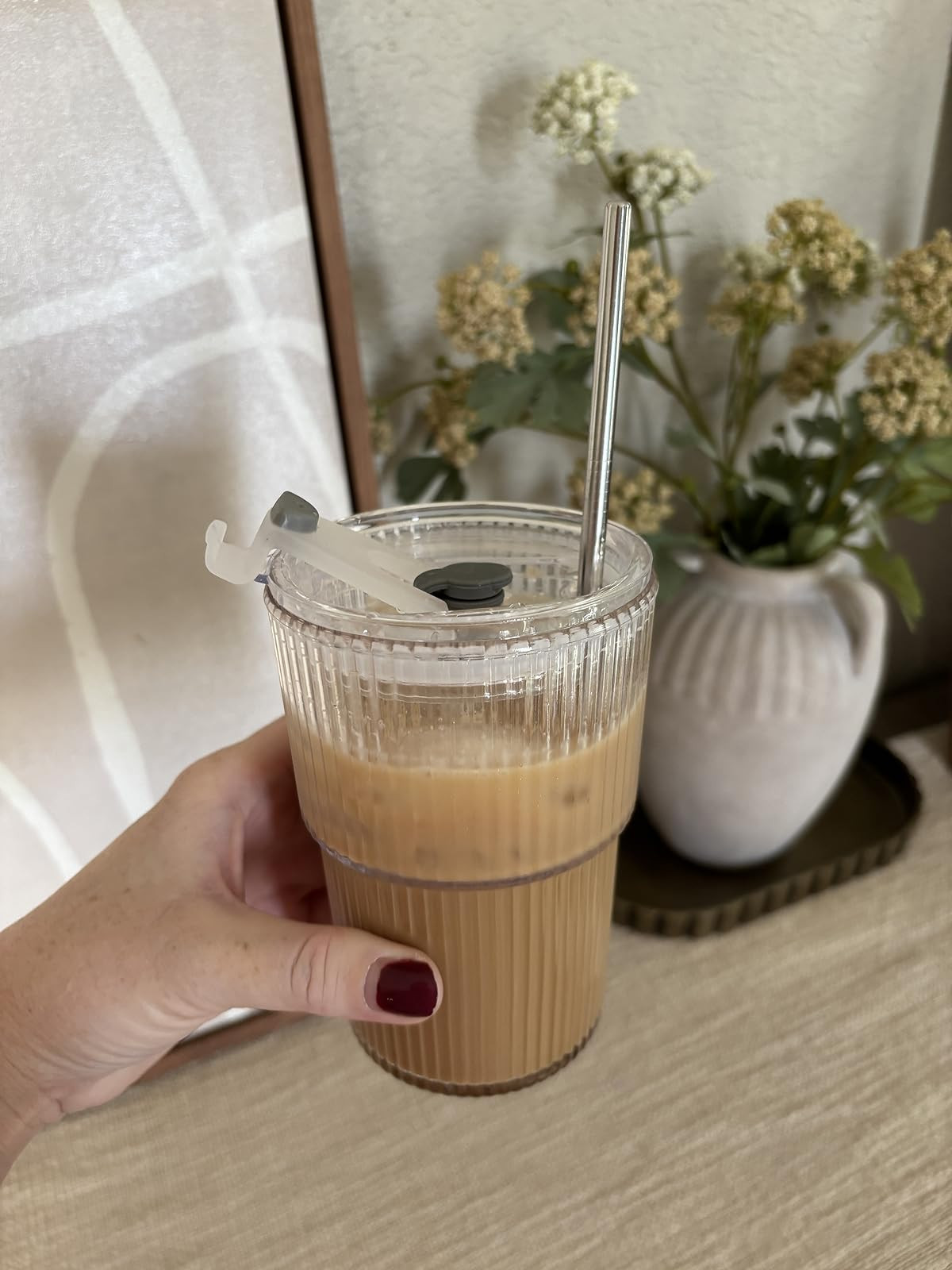 RÉΑLWÁY Iced Coffee Cups with Lids and Straws Set of 2, 16 Oz Unbreakable Plastic Drinking Gla... | Amazon (US)