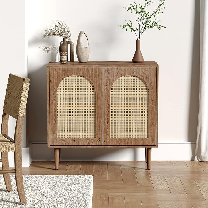 HULALA HOME Sideboard Buffet Cabinet, Kitchen Storage Cabinet with Rattan Decorated Doors, Liquor... | Amazon (US)