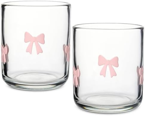 Skylety 2 Pack Christmas Icon Glass Cups 14 oz Bow Icon Juice Glass Es Handblown Glasses Coquette... | Amazon (US)