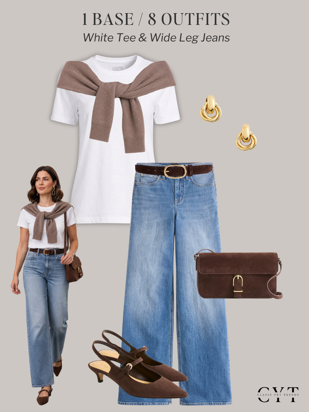 1 Base, 8 Outfits 🎉 8 ways to wear two classic and timeless wardrobe staples: a white tee and wide leg jeans ✔️ Mix and match layers, shoes and accessories to create different looks.  All clothes, shoes and accessories are in the French Minimalist Fall 2026 Capsule Wardrobe, plus a leopard pattern cardigan and a blue button-down shirt. 🍂

how to style, outfit ideas, elevated outfit, wardrobe essentials, cardigan, jacket, blazer, leopard cardigan, ballet flats, trench coat, sweater, pumps, loafers

#trenchcoat #blazerstyle #balletflats #autumnstyle #waystowear  

 