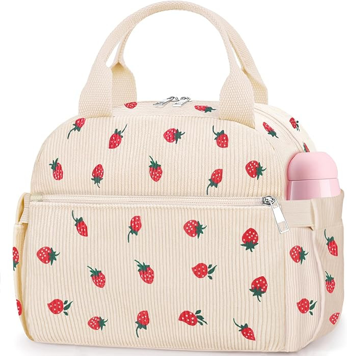 KUBYA Lunch Box for Women, Cute Strawberry Corduroy Insulated Lunch Bag Women Reusable Work Leakp... | Amazon (US)