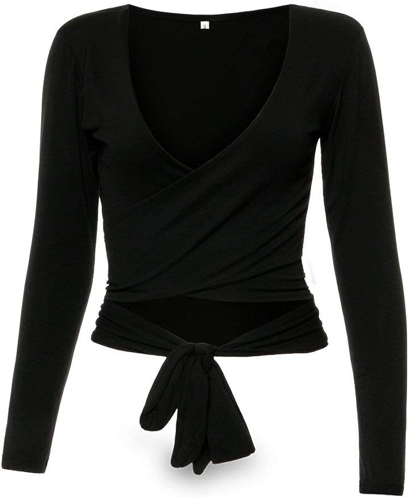 Famulily Women's Sexy Deep V Neck Bandage Surplice Wrap Crop Top | Amazon (US)