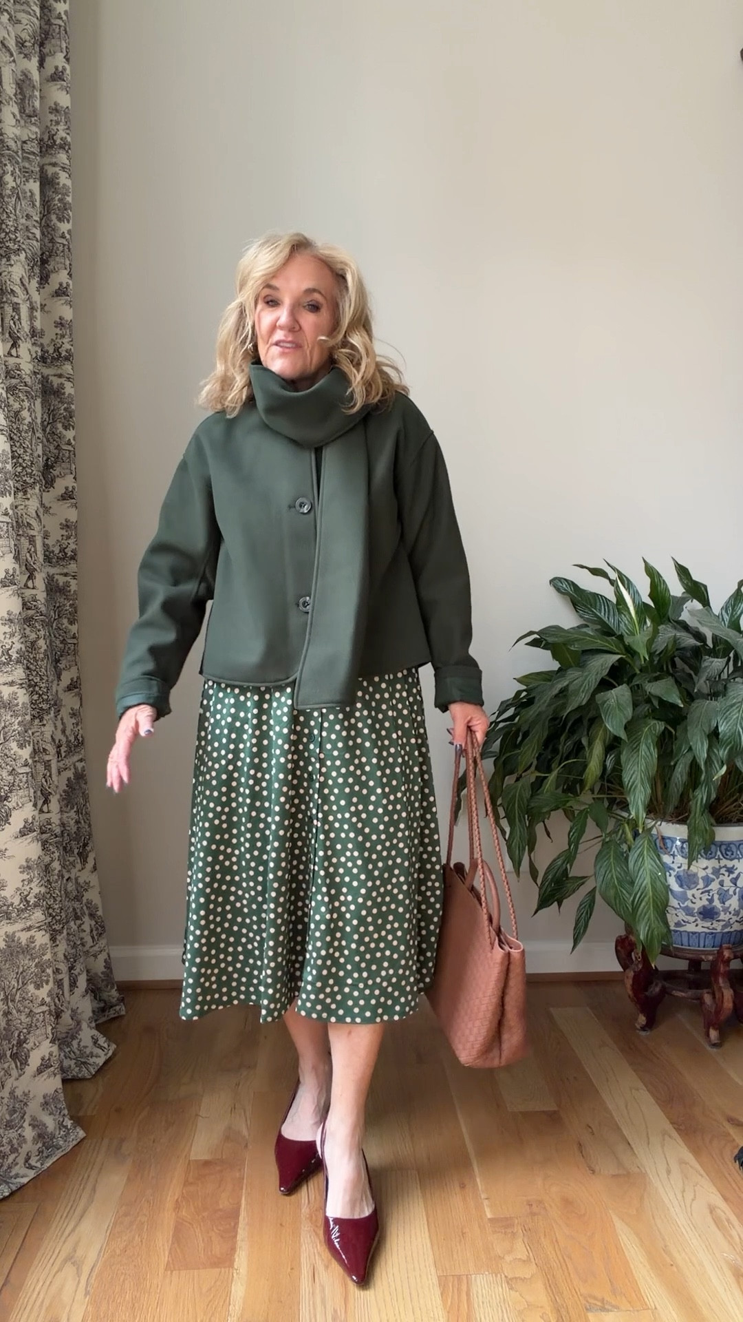 Polka dress size 10 petite 
Scarf coat size medium 
Size up in slingbacks 

#LTKOver40 #LTKSaleAlert #LTKHoliday