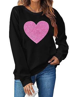 LHBNK Valentines Day Sweatshirt for Women Funny Love Heart Shirts Casual Valentine Pullover Long ... | Amazon (US)