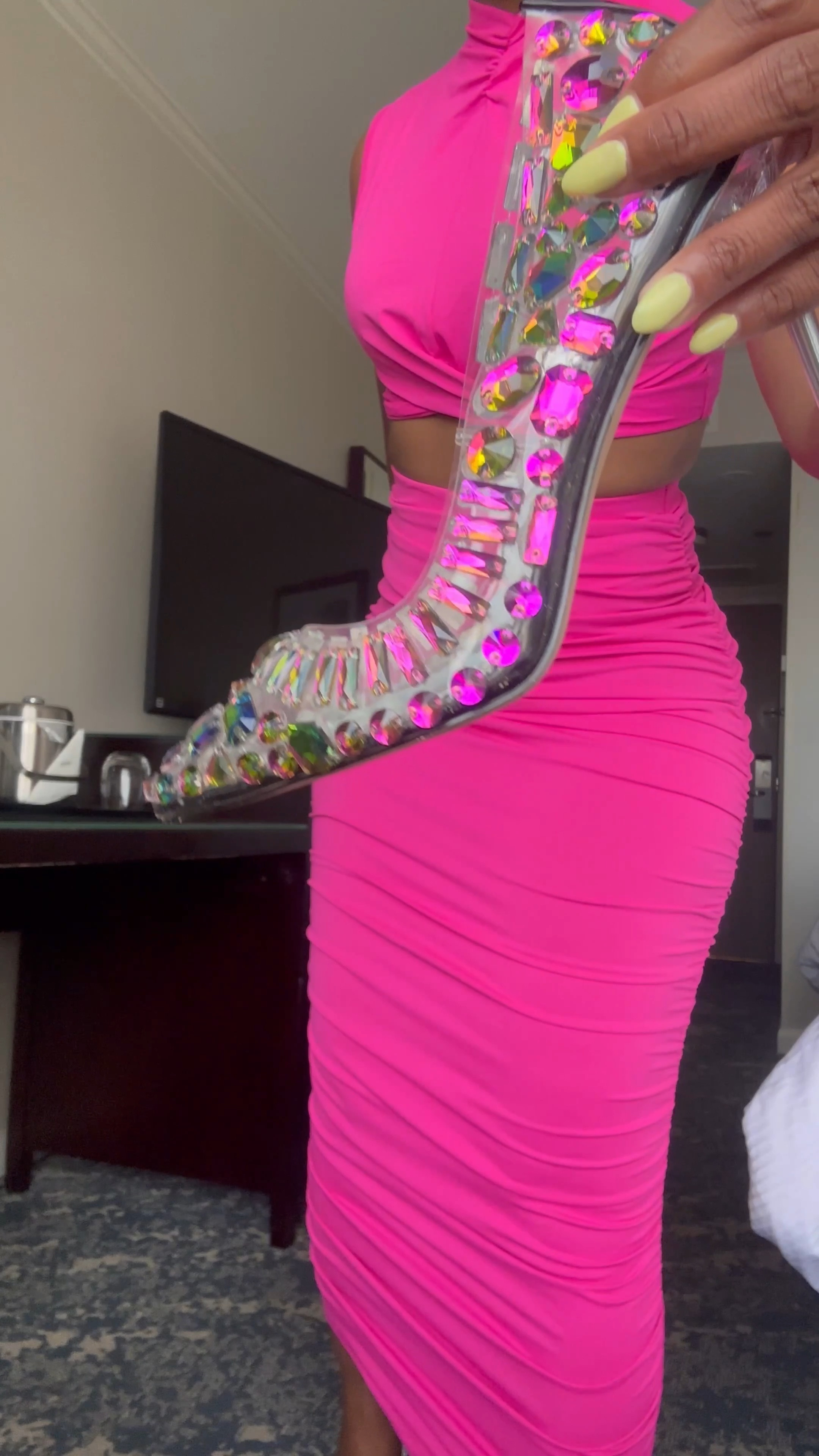 You asked, I answered! Now I got these shoes a few years ago so I had to do a little digging. I found one site that has the exact shoe in limited sizes. I also found the shoe in the clear stone version vs. the colored stones in the video. Enjoy! 