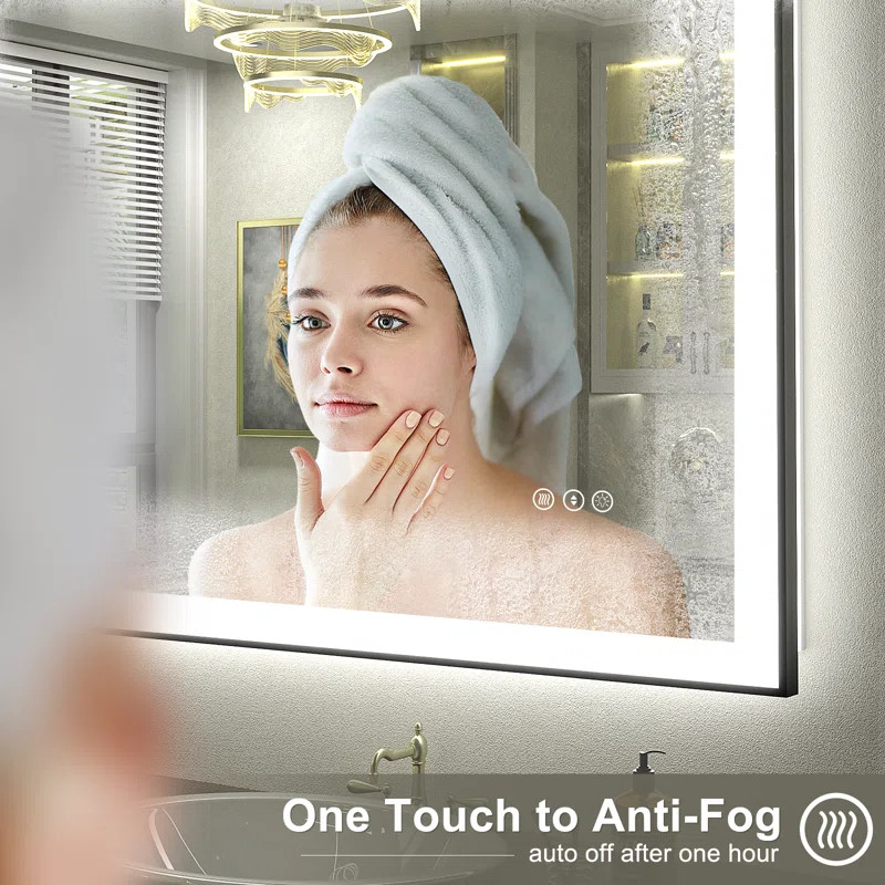 Aevar Super Bright Front & Back LED Lighted Anti-Fog Aluminum Alloy Framed Tempered Glass Bathroo... | Wayfair North America