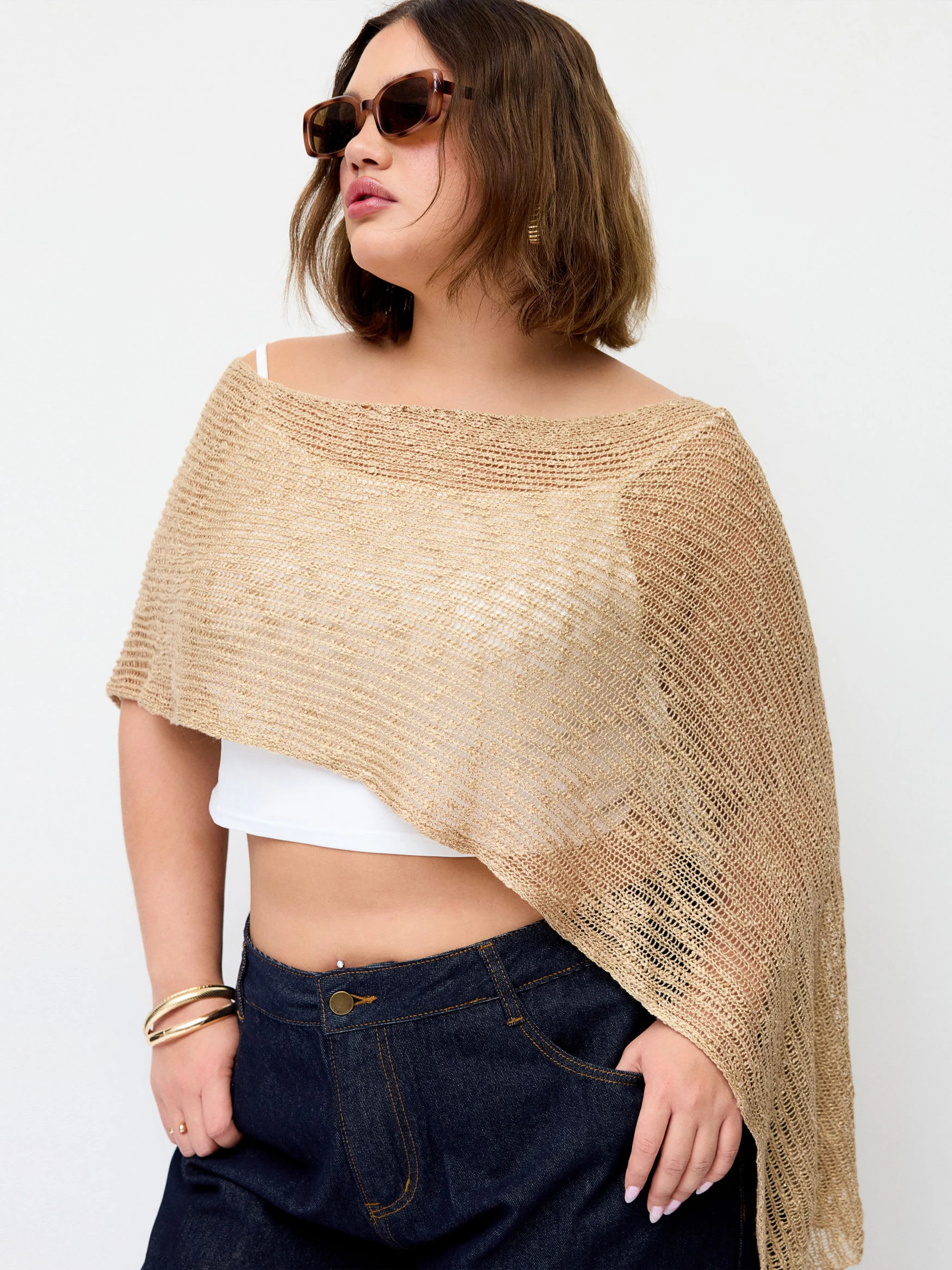 Multi-way Asymmetric Knit Poncho Top Curve & Plus | Cider