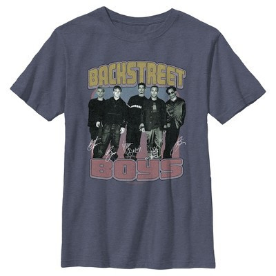 Boy's Backstreet Boys Group Signatures Distressed  T-Shirt - Navy Blue Heather - Medium | Target