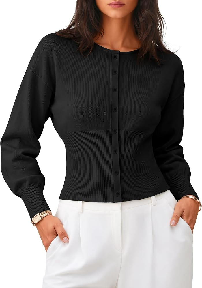 ZESICA Womens Long Sleeve Fitted Waist Knit Cardigan Sweaters | Amazon (US)