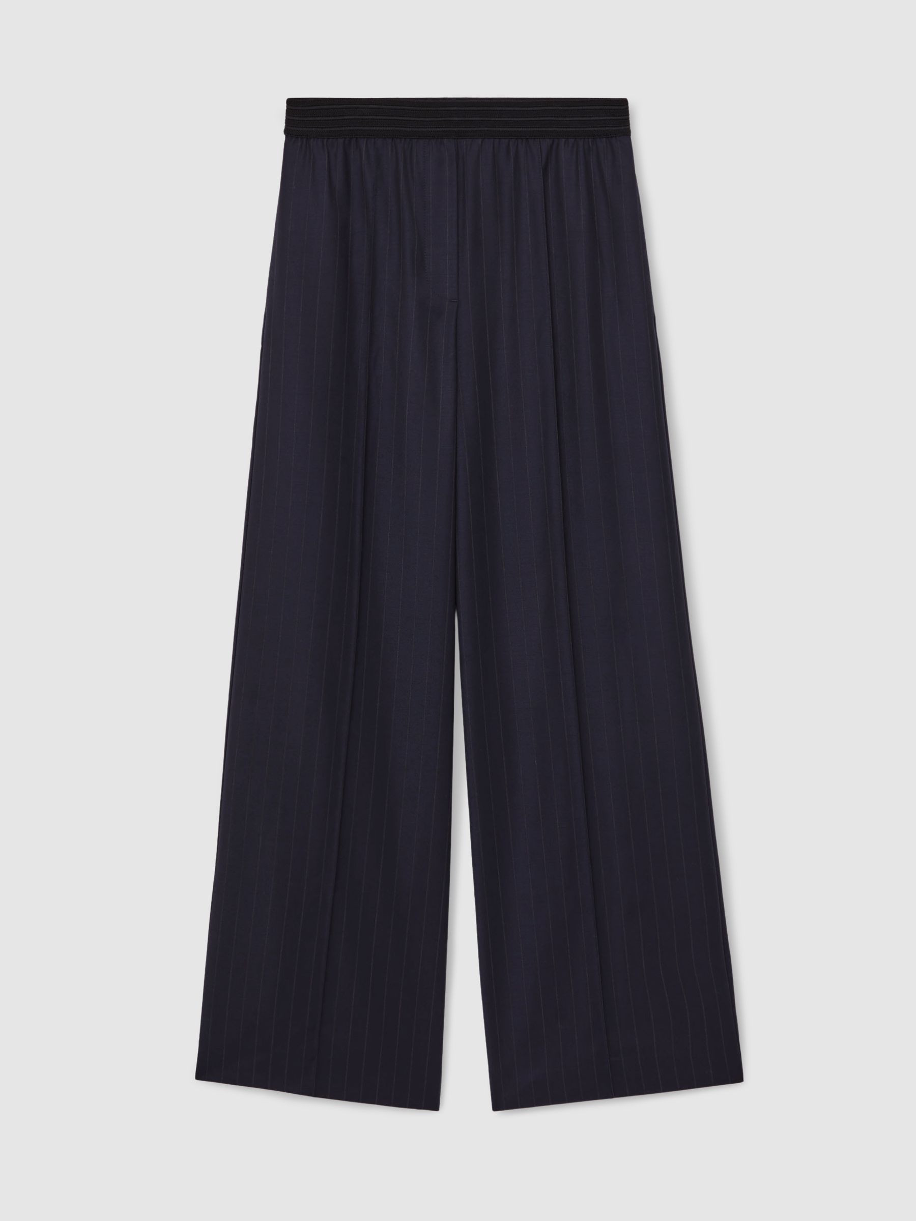 Reiss Wool-Blend Pinstripe Wide-Leg Trousers in Navy - REISS | Reiss UK