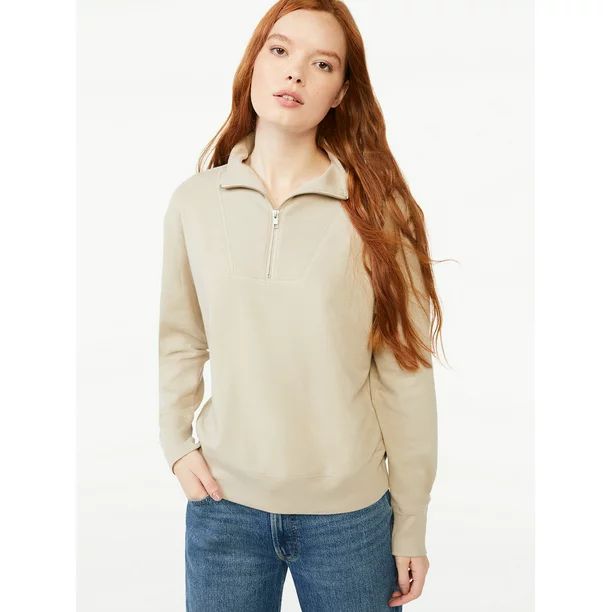 Free Assembly Women's Half Zip Sweatshirt with Collar | Walmart (US)