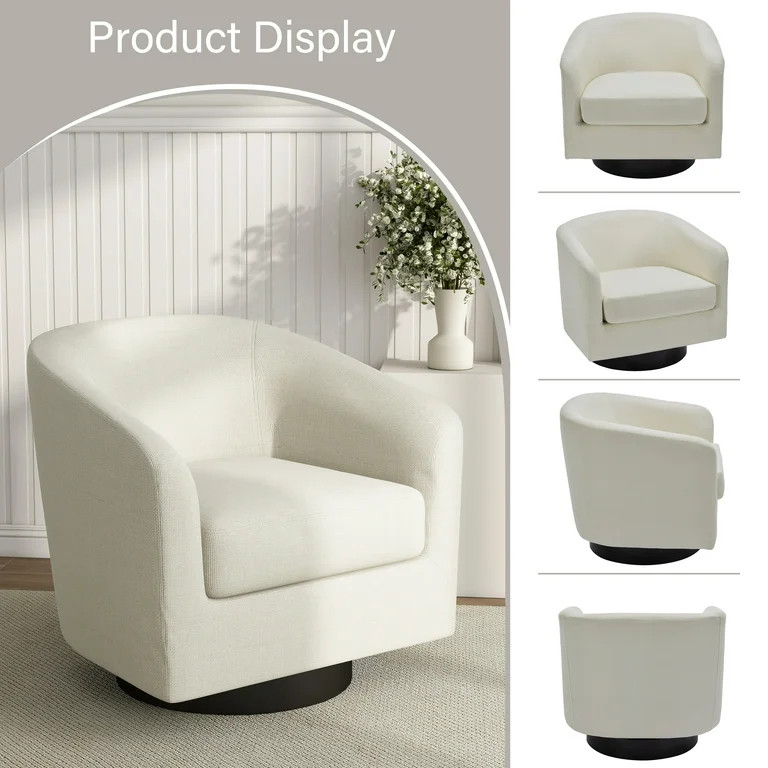 DREAMSIDEA Swivel Barrel Accent Chairs Set of 2, Modern Upholstered Living Room Chair-Cream | Walmart (US)