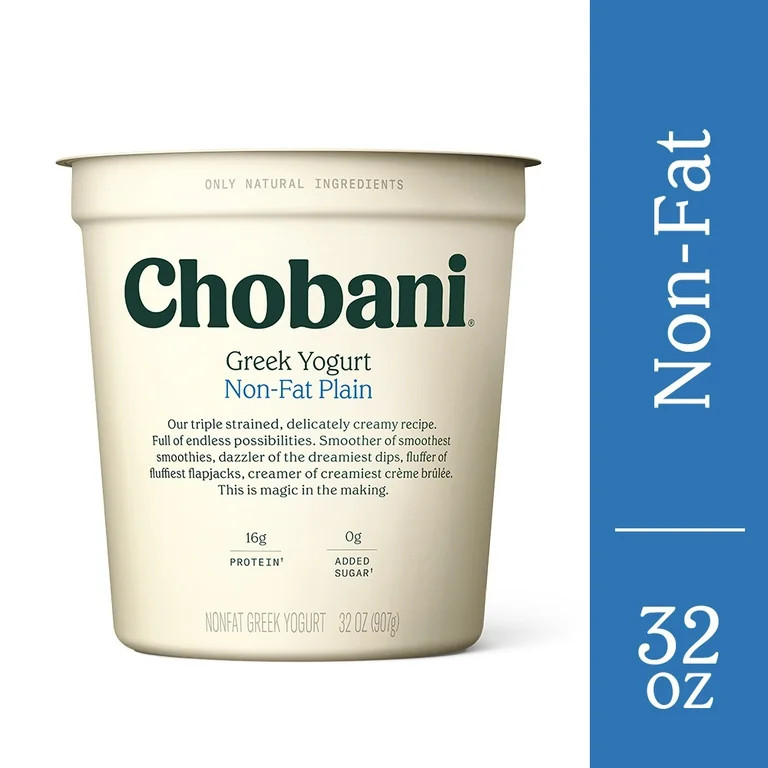 Chobani Non-Fat Greek Yogurt, Plain 32 oz Plastic - Walmart.com | Walmart (US)