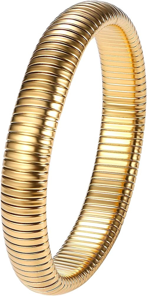 NMQLX Women's Elastic Bangle Bracelets: Stainless Steel Gold Chunky Wristband Bracelets | Amazon (US)