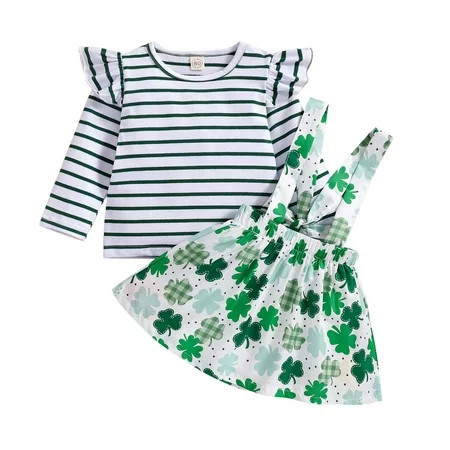 YDOJG Toddler Girls Outfit Baby St.Patrick S Day Striped T Shirts Tops Floral Printed Suspenders Skirts Outfits | Walmart (US)