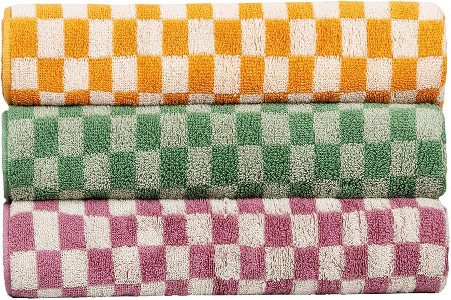 Checkered Bath Towels Set of 3, 100% Cotton Bath Towels Large, 600GSM, 55 * 28 in, Luxury Shower ... | Amazon (US)