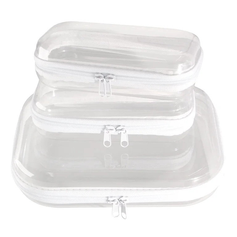 3 Pcs Clear Hard Shell Zipper Case, Transparent Waterproof Makeup Bag, Portable Travel Storage Or... | Walmart (US)
