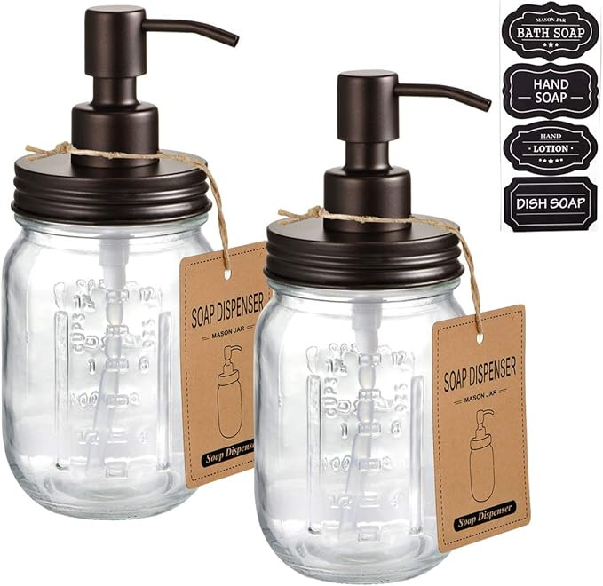 Mason Jar Soap Dispensers –Bronze -Rustproof 304 Stainless Steel Mason Jar Lid &Pump – Great ... | Amazon (US)