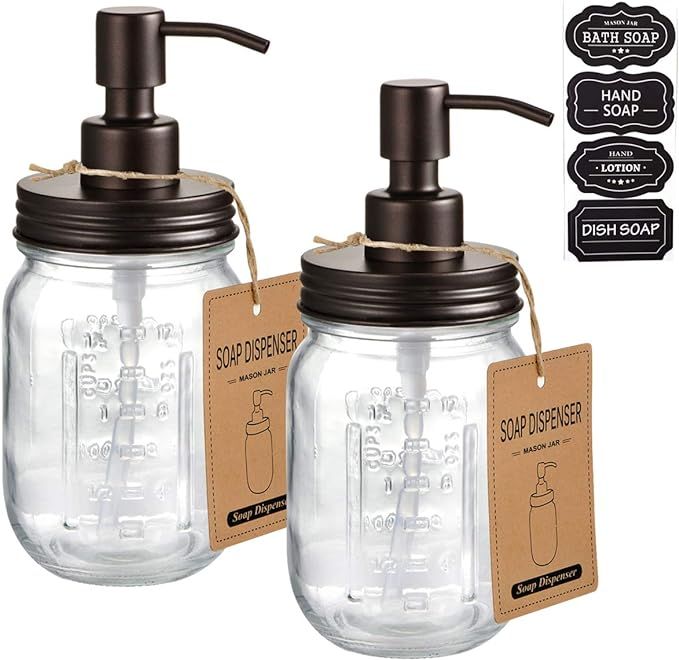 Mason Jar Soap Dispensers –Bronze -Rustproof 304 Stainless Steel Mason Jar Lid &Pump – Great ... | Amazon (US)
