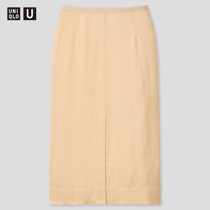 UNIQLO Women's U Satin Midi Skirt, Beige, size 4 | UNIQLO (US)