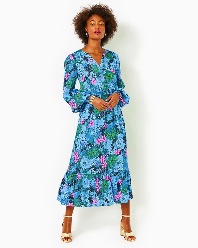 Loubella Long Sleeve Floral Midi Dress | Lilly Pulitzer