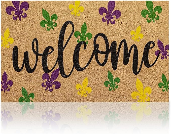 Happy Mardi Gras Coir Doormat, Welcome Mardi Gras Masks Doormat, Housewarming Gift, Coir Coconut ... | Amazon (US)