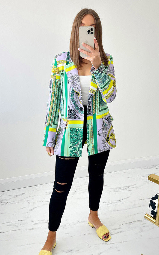 Dahlia Printed Blazer Jacket in Green | iKrush