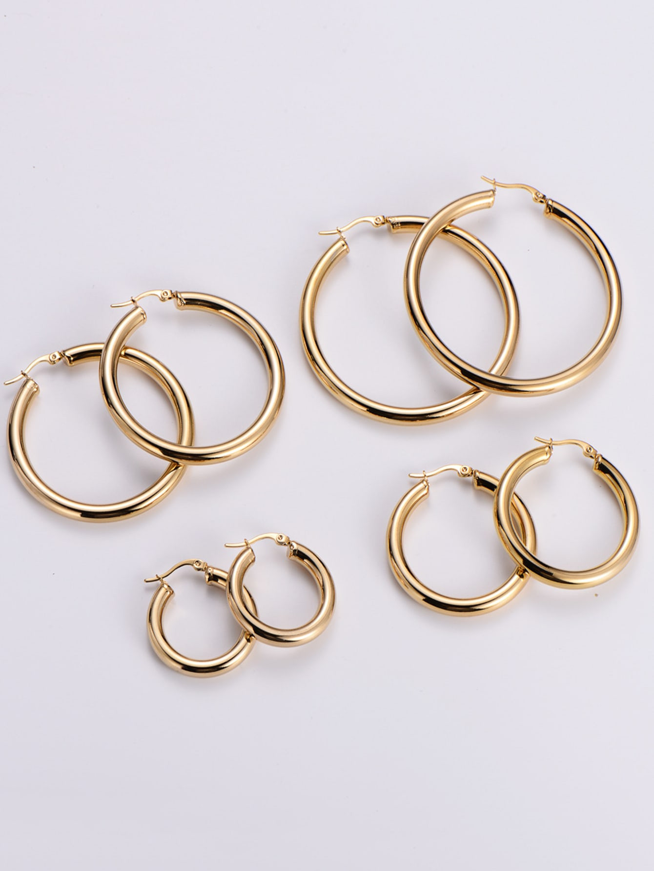 4pairs/Set Trendy Modern Style Stainless Steel Polished 18k Gold Plated Chunky Wire Hoop Earrings... | SHEIN