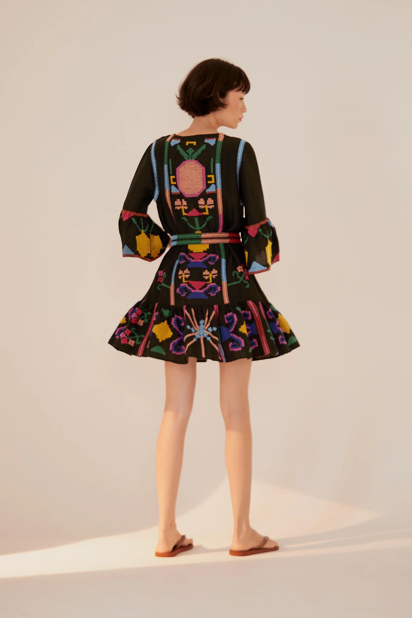 BLACK CROSS STICH MINI DRESS | FarmRio (US)