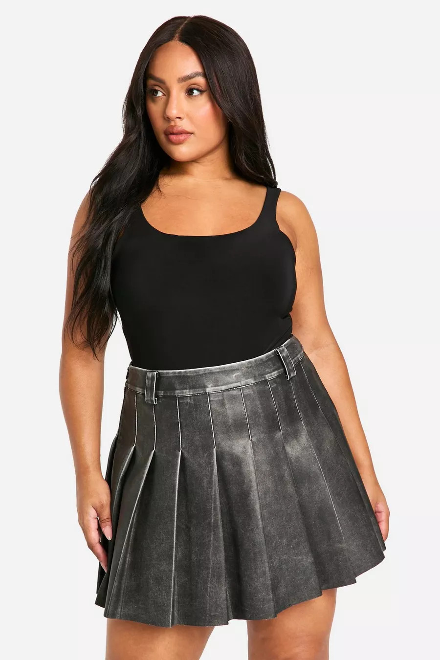Plus Vintage Look Faux Leather Pleated Mini Skirt | boohoo (US & Canada)