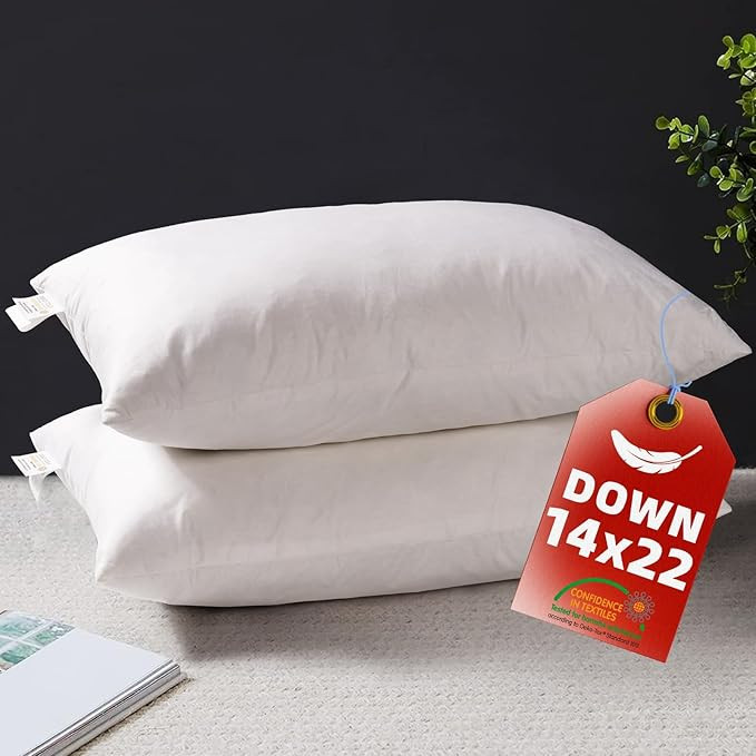 YSTHER Down Feather Throw Pillow Inserts 14x22 Set of 2 Firm Large Lumbar Pillows for Bed Decorat... | Amazon (US)