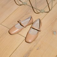 Handmade Beige Leather Mary Jane Flats, Minimalist Ballet Flats For Women, Elegant Custom Shoes, Comfortable Strap | Etsy (US)