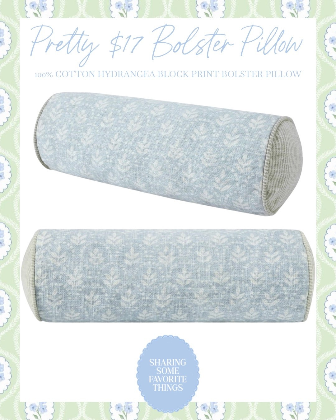 Saw this today and IMMEDIATELY ordered 😍🙌🏼 How cute is this blue block print bolster pillow?! The soft blue + hydrangea print looks so much more expensive than it is and would be so pretty on a bed, bench, accent chair, or sofa! 🩵🌸

And it’s only $17!! Such an affordable little home decor find that adds the prettiest designer-inspired touch without the designer price tag. ✨

I have a feeling this one is going to go fast, especially at this price! Linking it for you to shop 🛍️

#homedecor #pillow #bolsterpillow #decorating #interiordecor #walmartfinds #walmarthome #affordablehomedecor #blueandwhitedecor #blockprint #bedroomdecor #designerinspired #furniture #livingroom #homedecor #grandmillennial #grandmillennialdecor #grandmillenialstyle #homedecorideas #interior #interiordesign #cozyspaces #home #homedesign #homestyle #design #style #grandmillennial #grandmillennialhome #gold #goldstyle #golddecor #goldaccent #antiquegold #antiquestyle #nursery #nurserydecor #nurserydesign #nurseryinspo #nurserystyle #reading #readingnook #office #officedecor #bedroom #bedroomdecor #sale #salealert #deal #dealoftheday #interior #interiordesign #cozyspaces #warmspaces #homedesign #homestyle #design #style #classicstyle #classicdecor #classicstyle #livingroom #bedroom #timeless #timelessdecor #timelessstyle #affordable #affordabledecor #affordablestyle #budget #budgetfriendly #budgetdecor #budgetstyle #styleonabudget #designerlookforless #lookforless #homedecoronabudget #homeinspo #homestyle @Walmart

#LTKHome #LTKSaleAlert #LTKSeasonal