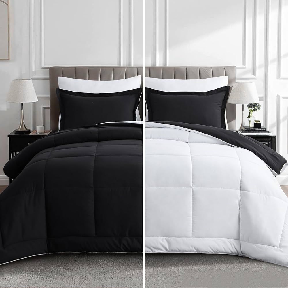 Aisbo Black and White Comforter Set Twin - 2-Pieces Reversible Comforter Set Twin Size Soft and L... | Amazon (US)