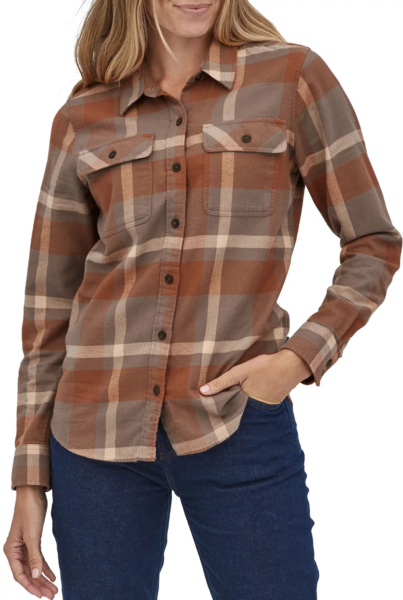 Patagonia Women's Long Sleeve Organic Cotton Midweight Fjord Flannel Shirt, XXL, Comstock/Dusky Brow | Dick's Sporting Goods