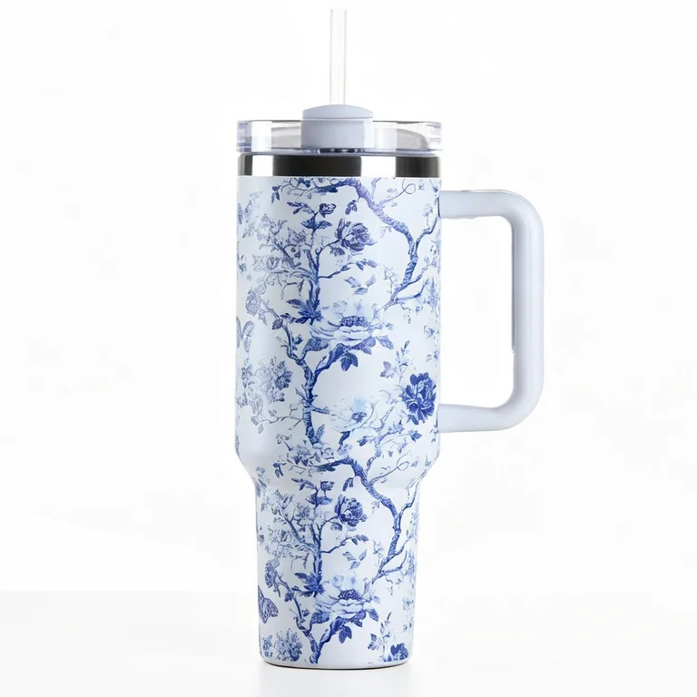 Hi Peach Layne 40 oz Blue Toile Beauty Insulated Tumbler with Nail File - Walmart.com | Walmart (US)