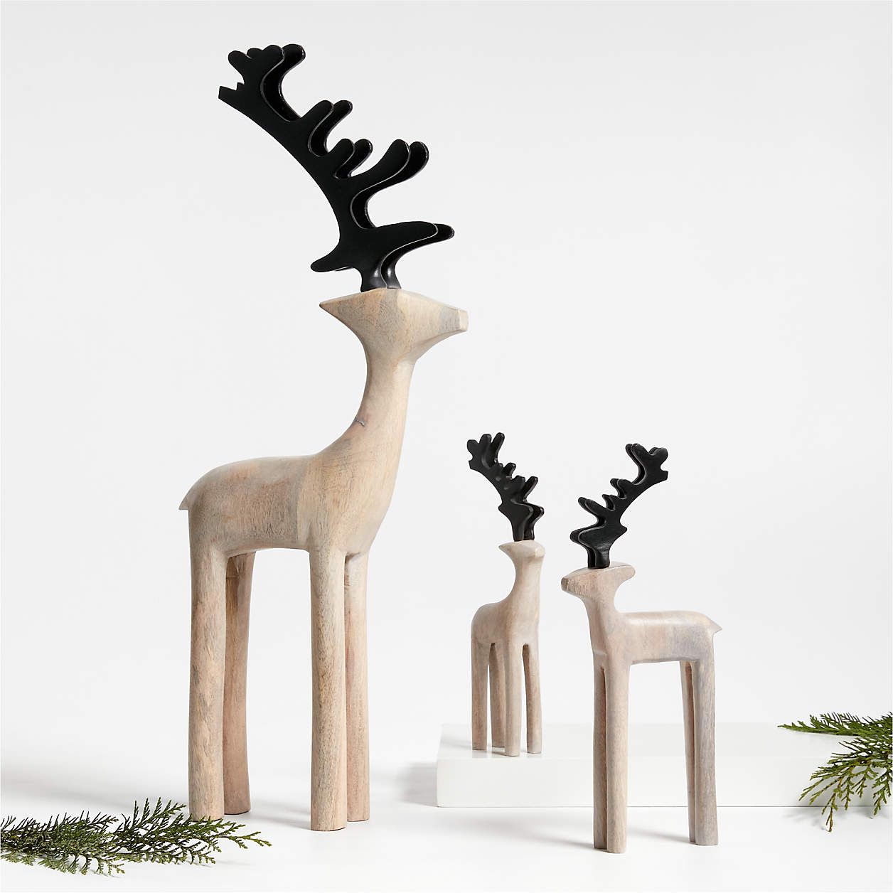 Wood Reindeer Holiday Decoration 9" + Reviews | Crate & Barrel | Crate & Barrel
