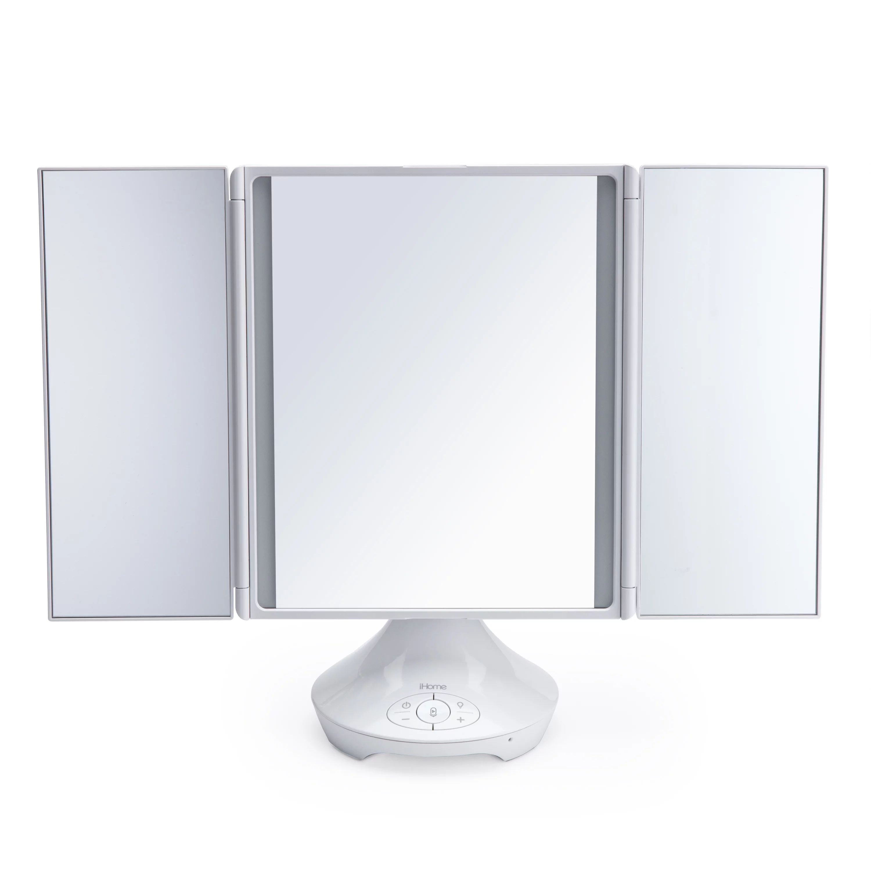 iHome Beauty iCVBT40 15" x 9" Trifold Tabletop Vanity Mirror with Bluetooth Speaker, White | Walmart (US)