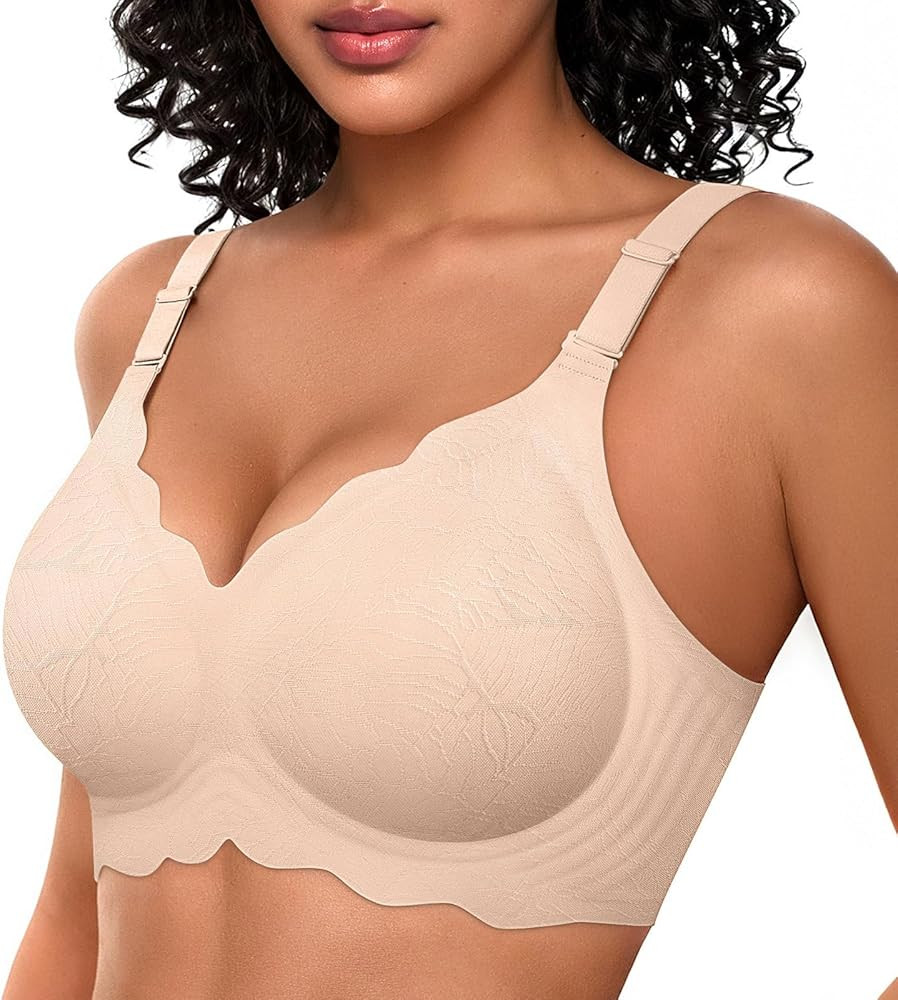 OEAK Women Bras No Underwire Scalloped Push Up Buttery Soft Tshirt Bra Seamless Full Coverage Con... | Amazon (US)