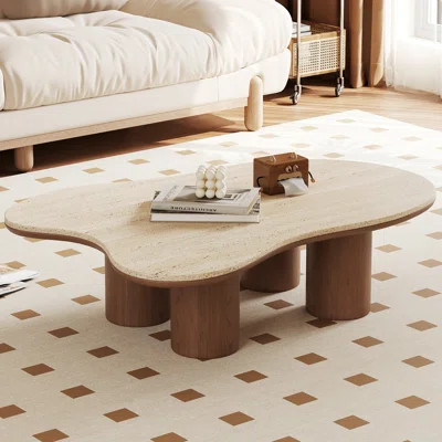 Leshaunda 48“ Modern Wood Coffee Table, Beige Sintered Stone Top, Solid Wood Legs | Wayfair Professional